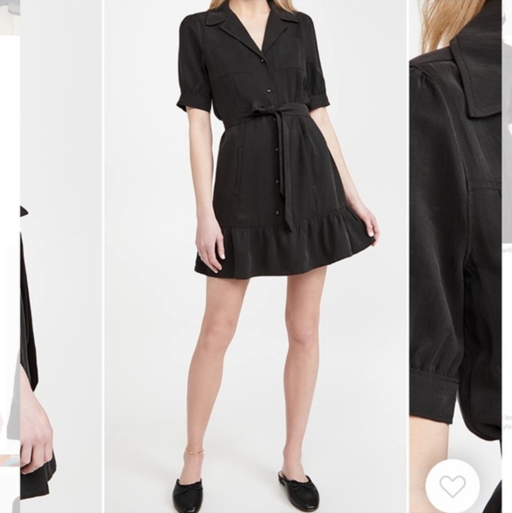 PAIGE Mayslie Black Collared Button Up Rufled Flounced Dress Size XS